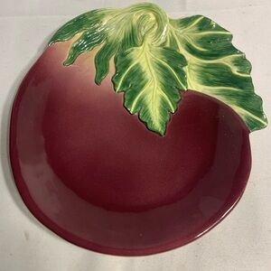 Fitz and Floyd Burgundy and Green Leaf Plate